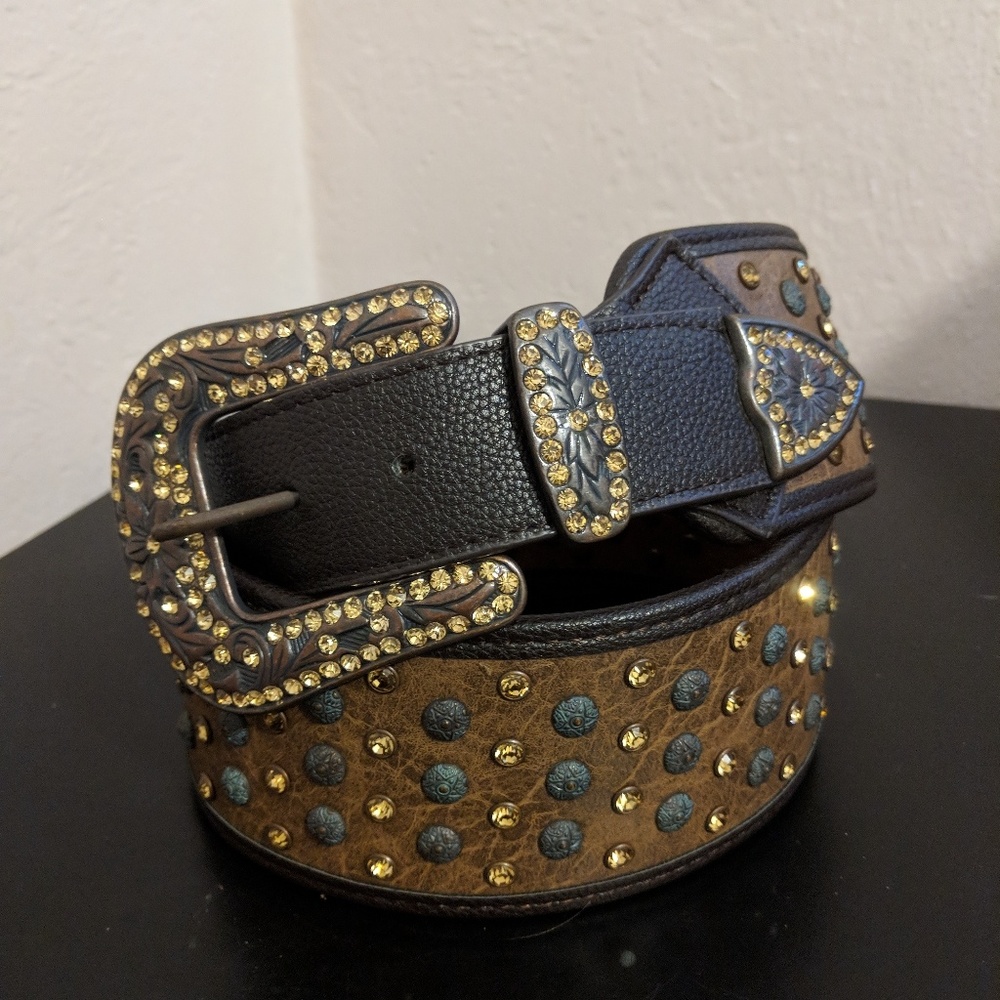 Brown bling wide hip belt